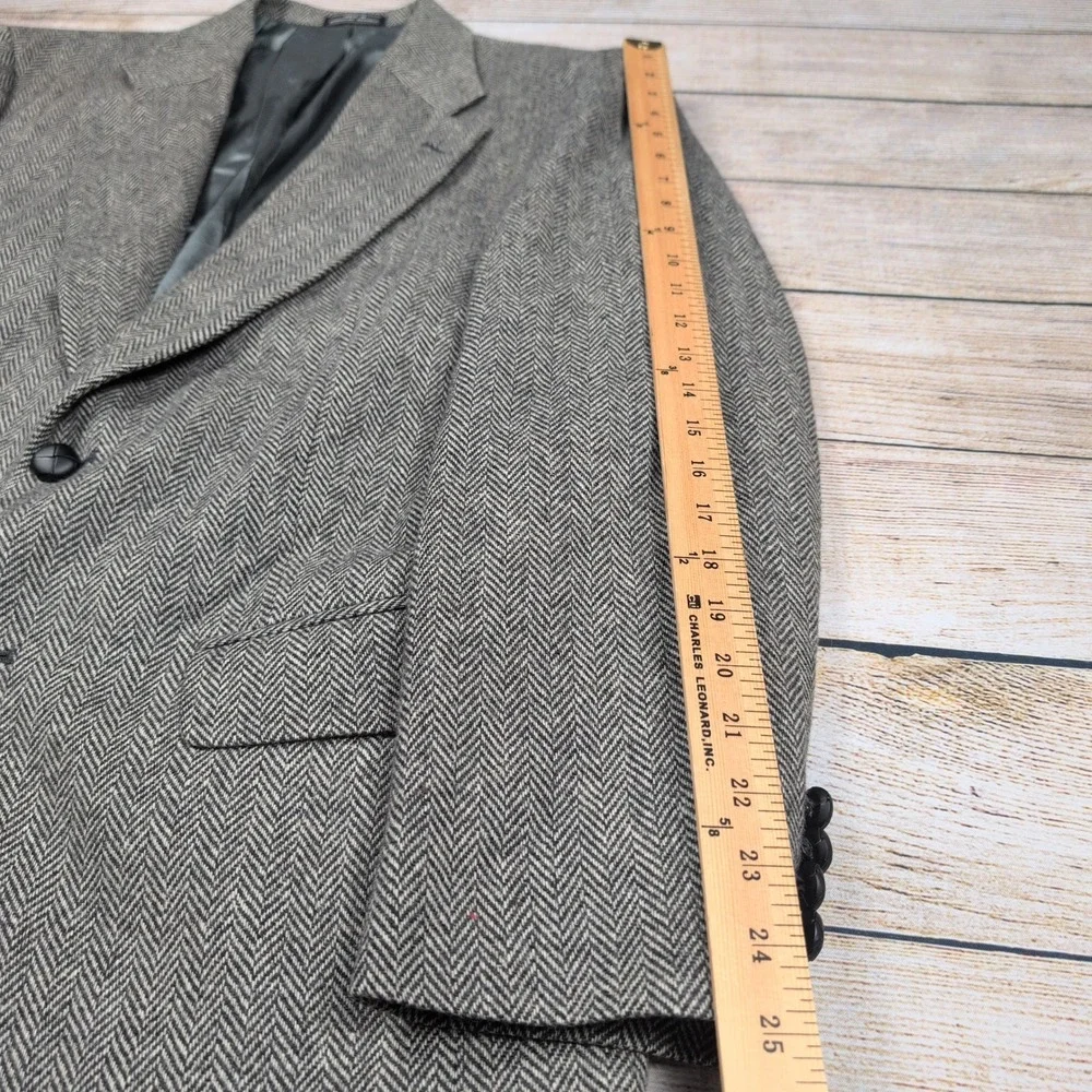 Savile Row 40L Gray Herringbone Wool Lambswool Blazer Sport‎ Coat Jacket Men